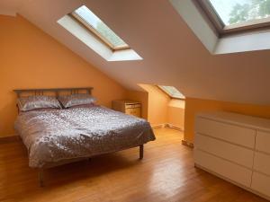 a bedroom with a bed and skylights at Private Room- Direct Travel Central/ Heathrow in London