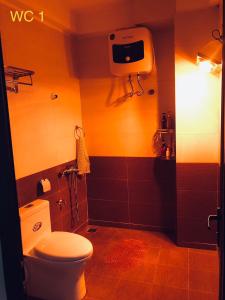 ein Bad mit WC und ein TV an der Wand in der Unterkunft Thảo Nguyên Homestay in Lạng Sơn
