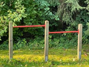 a red rail in the grass in a field at Gästehaus Grünberger in Hutthurm