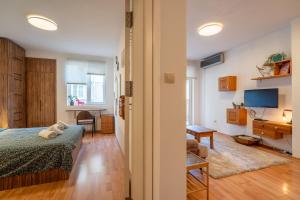 a bedroom with a bed and a desk and a television at 1 Bedroom Natural Condo in Sofia