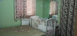 ein Babyzimmer mit einem Kinderbett und zwei Fenstern in der Unterkunft Cuore del Cilento in Piaggine