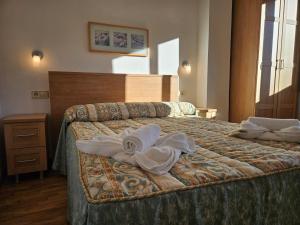 17C01 Apartamento Caravia في كارافيا: غرفة فندق عليها سرير وفوط