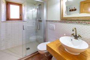 a bathroom with a toilet and a sink and a shower at Casa Rural Can Ginesta in San Felíu de Boada