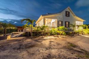 ein Haus mit Palmen davor in der Unterkunft Modern house with océano view in Belize in San Pedro