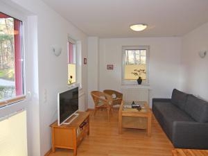een woonkamer met een bank en een tv bij Apartment house, Trassenheide in Trassenheide