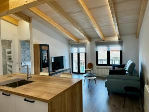 a room with a kitchen and a living room at Apartamentos centro I.II in El Barraco