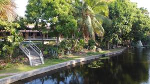 un fiume con scala e alberi e un edificio di Hotel Pousada do Buriti a Barreirinhas