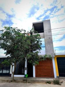 une maison avec un arbre devant un bâtiment dans l'établissement Casa Privada, à Ica