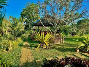a garden with a small house in the background at Camelo Farm in Bilar