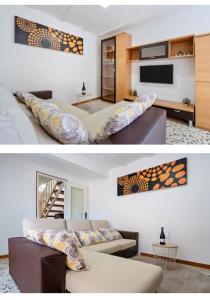 a living room with a bed and a living room with a couch at Ca la Neus in Marçà +6 photos