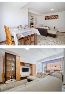 two pictures of a living room and a dining room at Ca la Neus in Marçà