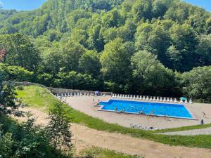 a large swimming pool in front of a mountain at Туркомплекс Едельвейс in Sil'