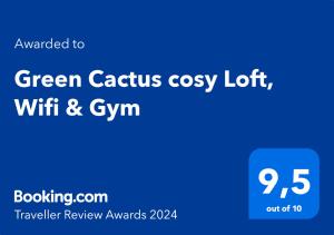 Green Cactus cosy Loft, Wifi & Gym tanúsítványa, márkajelzése vagy díja