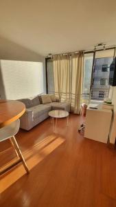 uma sala de estar com um sofá e uma mesa em Apartmento en providencia em Santiago