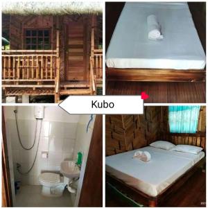 3 photos d'une chambre avec un lit et des toilettes dans l'établissement JMJ/GOD THE FATHER HOME STAY, à Caridad