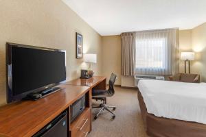 Cette chambre comprend un lit et un bureau avec une télévision. dans l'établissement Comfort Inn & Suites Airport Convention Center, à Charleston
