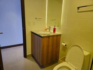 ein Bad mit einem WC und einem Waschbecken in der Unterkunft Apartamento Cerca del Aeropuerto in Guatemala