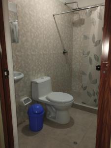 a bathroom with a toilet and a shower at HOSTAL TOSCANO SUITES in El Tambo