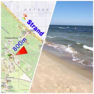 a map of a beach next to the ocean at Ferienhaus mit Terrasse - Insel Usedom in Trassenheide