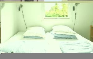 - un lit blanc avec deux oreillers et une fenêtre dans l'établissement Nice Home In Vggerlse With Wifi, à Bøtø By