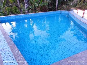 a large swimming pool with blue water at Tranquil Nest Sakleshpur By Lexstays in Sakleshpur