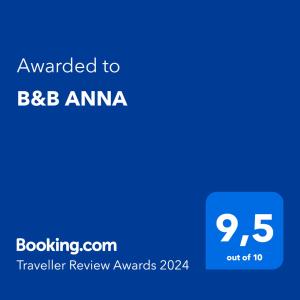 弗利的住宿－B&B ANNA，一个蓝色文本框,上面有授予bbc amma的单词