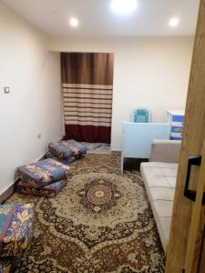 een woonkamer met een bank en een tapijt bij شقق مفروشة وغير مفروشة in Caïro