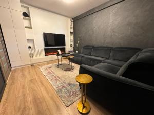 un soggiorno con divano e TV di Casa de la Luna Apartment a Iaşi
