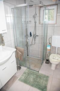 W łazience znajduje się prysznic, toaleta i umywalka. w obiekcie Medeni raj w mieście Mače