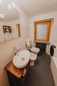 a bathroom with a sink and a toilet at Alloggio in antica frazione Walser in Alagna Valsesia
