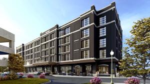 a rendering of a black building at Hotel Nickel Plate Fishers, Tapestry Collection By Hilton in Fishers