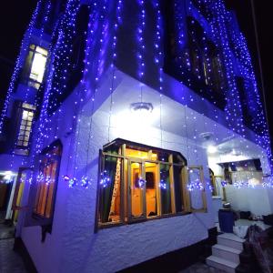 a building with christmas lights on the side of it at Fabulous Kashmir Srinagar in Srinagar