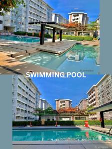 un collage de deux photos d'une piscine dans l'établissement Trees Residences Staycation 1br/2br, à Manille