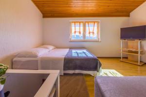 a bedroom with two beds and a flat screen tv at RASTOVCAN P in Povile