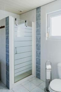 a bathroom with a toilet and a window and a mirror at Maison à la campagne 6 personnes in Zutzendorf