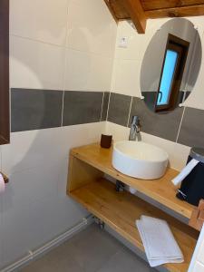 a bathroom with a sink and a mirror at L'imprévu in Vaulnaveys-le-Bas