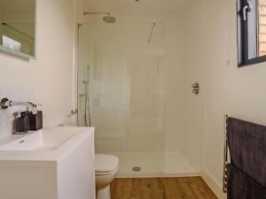 a bathroom with a shower and a sink and a toilet at Gallops in East Ilsley