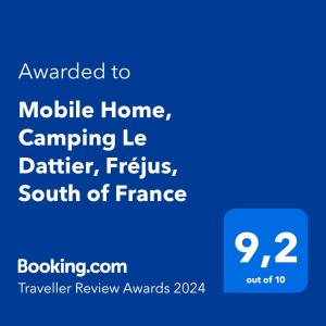 Certyfikat, podpis lub inny dokument wystawiony w obiekcie Mobile Home, Camping Le Dattier, Fréjus, South of France