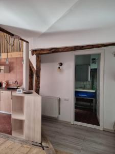 una cocina con fregadero y encimera en Apartament spatios in centru, en Oradea