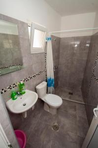 een badkamer met een toilet, een wastafel en een douche bij Studio Apartments Tea in Sutomore
