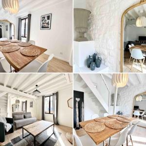 un collage de photos d'un salon et d'une salle à manger dans l'établissement Maison de Ville Rénovée avec Charme, à Pont-Sainte-Maxence