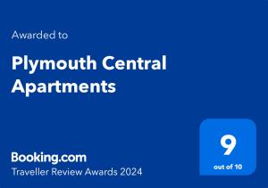 Certifikát, hodnocení, plakát nebo jiný dokument vystavený v ubytování Plymouth Central Apartments