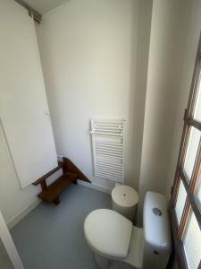 een kleine badkamer met een toilet en een radiator bij Joli studio en cœur de ville in Limoges