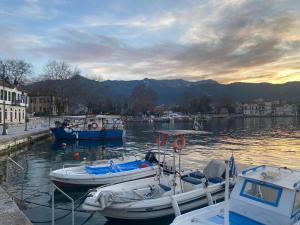 a group of boats docked in a harbor at Captain's Beach Apartments in Limenas