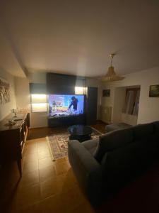 a living room with a couch and a flat screen tv at La Casa di Rita in Fogliano