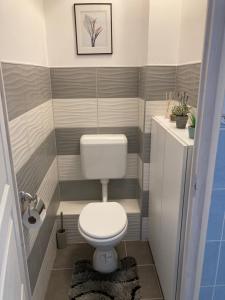 een kleine badkamer met een toilet en een wastafel bij Esztergom apartman in Esztergom