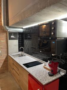 cocina con fregadero y microondas en Loft Industrial 22 en Murcia