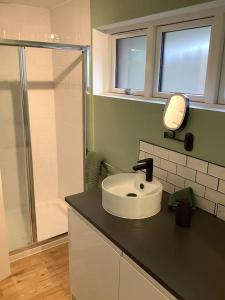 a bathroom with a sink and a shower at Springwood - Royal Hillsborough in Hillsborough