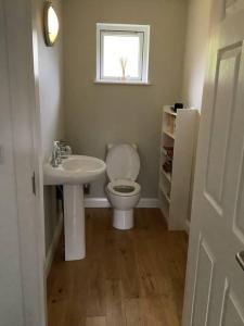 a bathroom with a toilet and a sink and a window at Springwood - Royal Hillsborough in Hillsborough