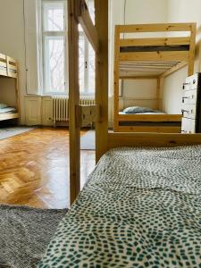 a room with two bunk beds and a rug at Hostel Green World in Novi Sad